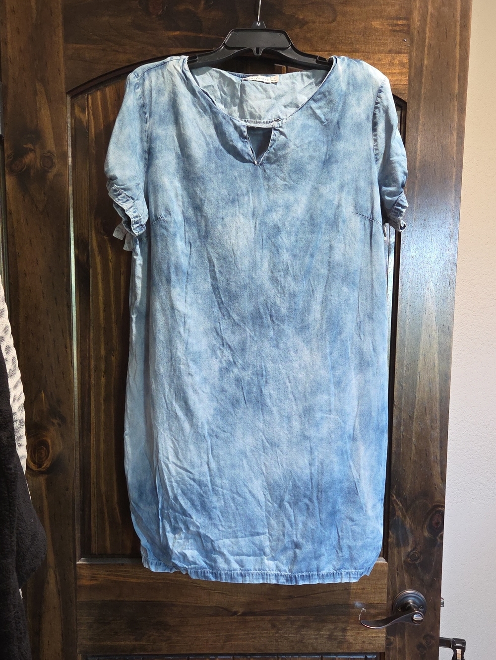 Paper Crane Light Blue Washed Short Sleeve Tunic Dress